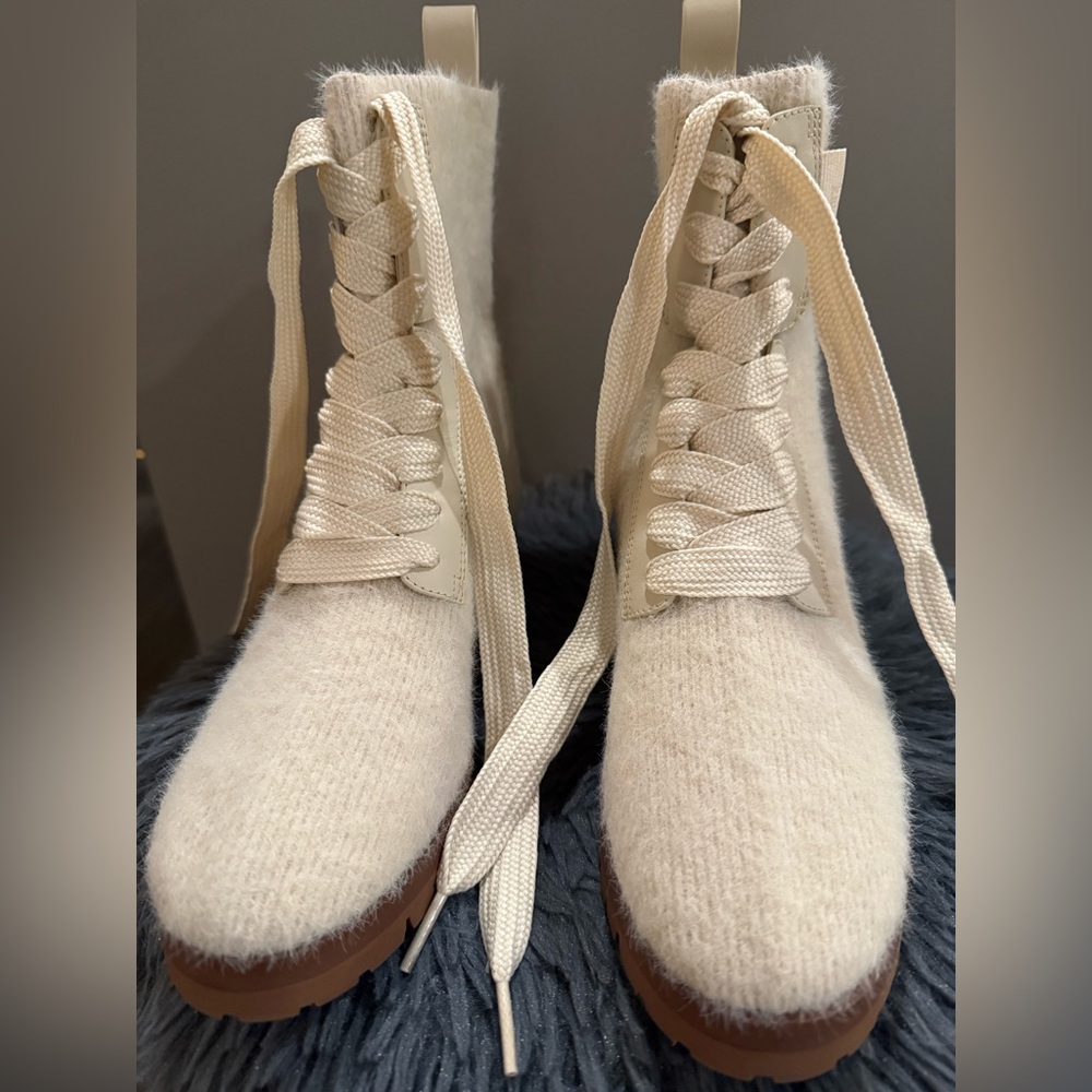kate spade Cream Lace Up Boots